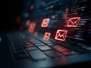 Professional visualization of online fraud detection and phishing prevention systems, highlighting secure digital communications