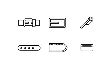 Collection of simple line icons representing different parts of a belt and its accessories