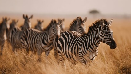 Fototapeta premium Herd of Zebras in African Savannah