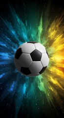 Fototapeta premium Soccer ball with colorful explosion background