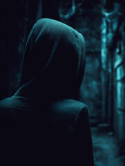 Person in Hood Hiding Identity in Dark Alley