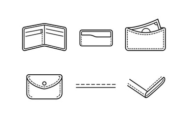 Collection of simple line art icons representing different types of wallets and cardholders