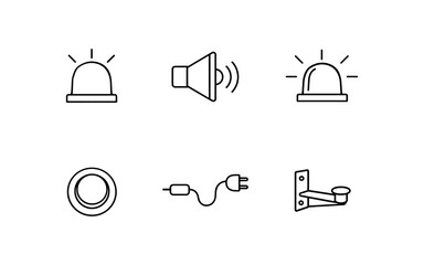 Collection of simple line icons representing security and alert system components