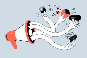 Creative banner of digital marketing and internet promotion. Vector illustrations for web banner, social media banner, business presentation, marketing material. 