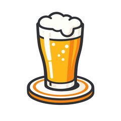 Tall Beer Glass with Foam Coaster Flat Vector Illustration