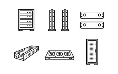 Collection of server room equipment icons in a clean line art style