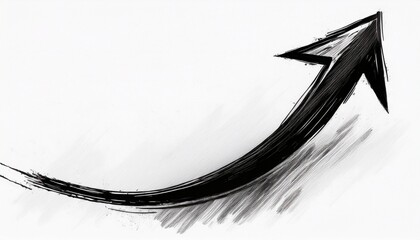 a hand drawn black arrow pointing upward is centered on a solid white background with a bold rough brushstroke texture