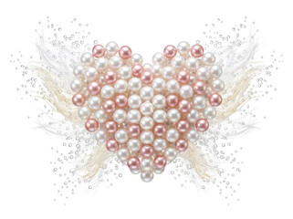 Obraz premium Pearl Heart with Feathery Wings and Sparkles — Transparent Background