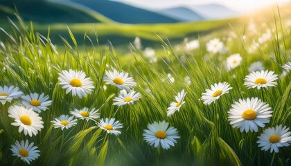 Lush Green Grass With White Daisies 1
