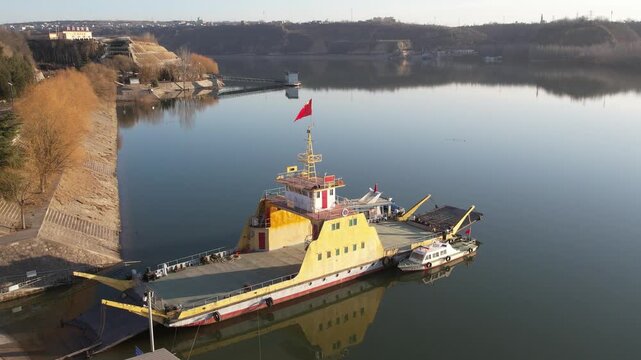 Maojin Ferry at Pinglu, Yellow River, Shanxi China - Historic Boat