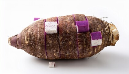 Taro Cube Purple Root Vegetable Isolated Crisp White Background