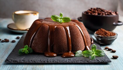 Homemade Chocolate Fondant Cake With Mellow Filling For Coffee