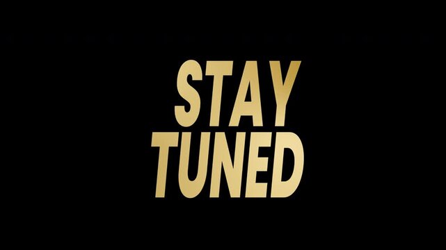 Stay tuned text animation in a gold color. 4k animated typography is perfect for promoting upcoming events, announcements, social media posts, and digital marketing. alpha channel