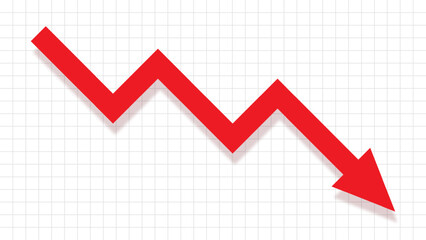 Obraz premium Colorful red arrow image concept of downtrend or fall of stock market securities