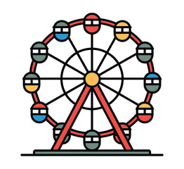A colorful cartoon illustration of a Ferris wheel on a white background
