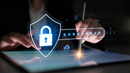 A concept of advanced network security. This system combines password protection with biometric fingerprint authentication and cloud data verification for secure access. Fermion