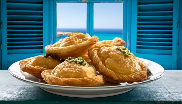 Pastizz Traditional Maltese Food On Azure Window Background Gozo Malta