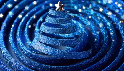 Niebieskie Brokatowe T O Ze Choink W Formie Spirali Ze Z Otych Cz Stek Ze Wiec C Gwiazd Na Czubku