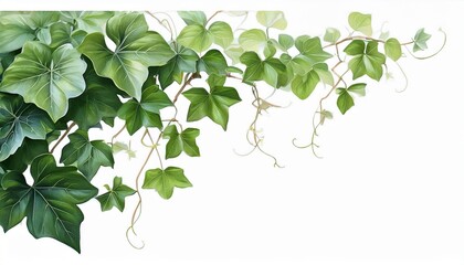 A Watercolorstyle Ivy Vine Cascades Gracefully Isolated On Transparent Background Its Delicate Green Leaves Creating A Natural Organic Corner Accent For Design Projects