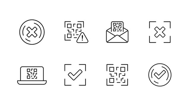Qr code icons set with error and verification alerts in minimalist design