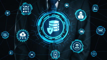 Data privacy and cyber security icons show encryption, data privacy safeguards, and cyber security defense. Data privacy ensures cyber security protection and access control. Gist