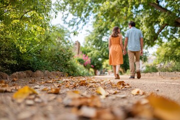 Fototapeta premium Couple walking on a park path