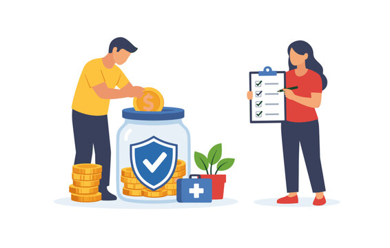 Couple managing healthcare savings with coins and checklist