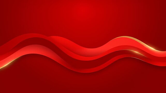 Abstract red wave background with golden highlights, modern dynamic design for Chinese New Year celebration banners or festive promotions backdrop