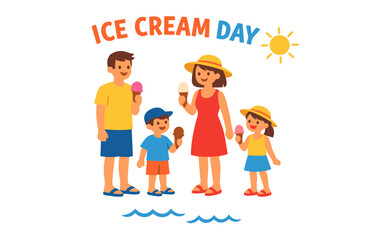 Happy family enjoying ice cream day at the beach