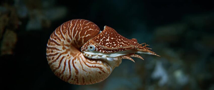 A beautifully detailed nautilus gliding through its habitat.