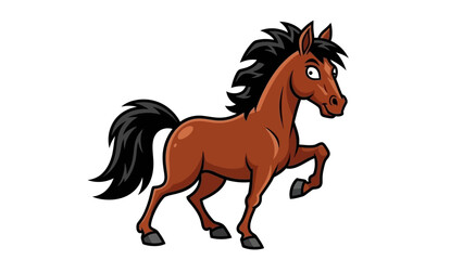 Obraz premium A cartoon brown horse running with flowing black mane, dynamic pose, vector illustration