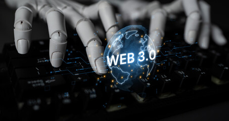 An AI assistant operates on the Web 3.0 platform. This smart technology utilizes the decentralized global network and blockchain for secure, intelligent applications of the future. Fermion