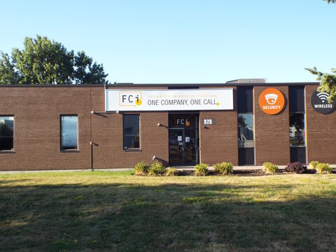 Ottawa, ON, Canada-July 7,2025: The "FCi security", wireless, and telecom office at 920 Belfast Road.
