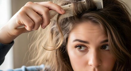 Naklejka premium woman combing her hair, IA generated