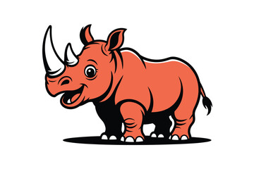 A cartoon rhinoceros with a happy expression stands on a plain background © Malik