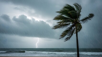 palm tree at storm