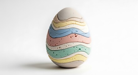 A colorful Easter egg with pastel stripes on a white background