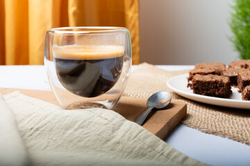 Espresso coffee and chocolate brownie.