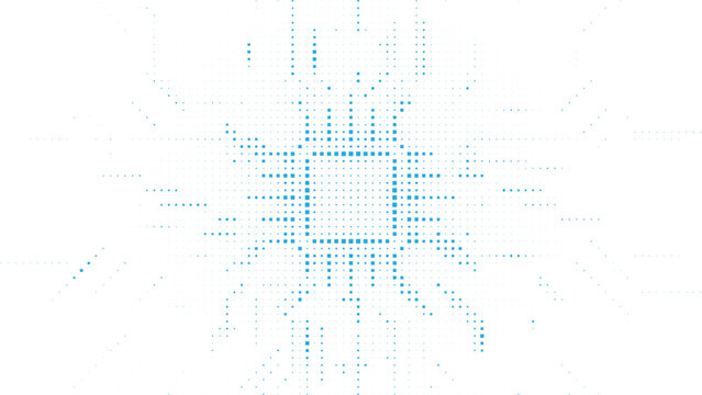 Light Blue Symmetrical Halftone Microchip Pattern with Radial Circuit Elements for Innovative Software Development and Tech Design Vector Illustration