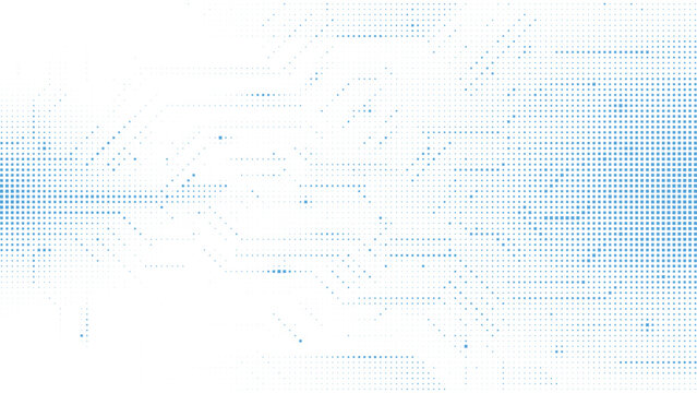 Light Blue Horizontal Halftone Grid with Circuit Board Pathway Detail for Digital Infrastructure and Global Network Concept Vector Illustration