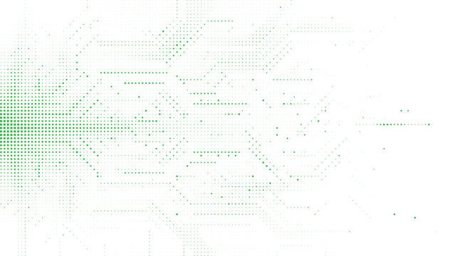 Abstract Green Halftone Explosion with Circuit Board Branching Details for Innovative Bio Tech and Digital Growth Concepts Vector Illustration