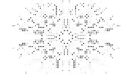 Symmetrical Monochrome Halftone Mandala with Digital Square Elements for Futuristic Tech Branding and Modern Infrastructure Design Vector Illustration