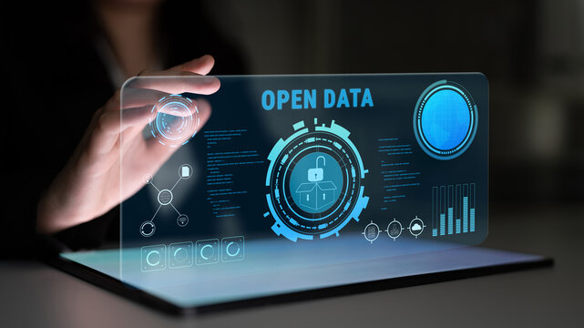 The concept of open data for public information and government transparency. A dashboard for accessing and sharing free open data for collaboration. Motif