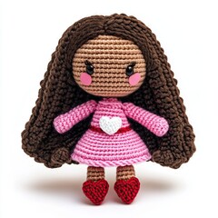 Crocheted Valentine Doll Character Clipart On White Background