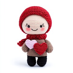 Crocheted Valentine Doll Character Clipart On White Background