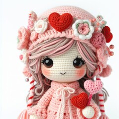 Crocheted Valentine Doll Character Clipart On White Background