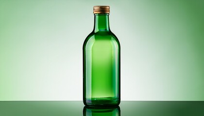 Empty Green Glass Bottle Presents Sleek Design Isolated On Transparent Background