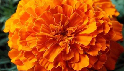 Floral Background Made Of Macro Photo Of Many Delicate Petals Of Blossoming Blooming Bright Orange Marigold Flower Natural Botanical Backdrop