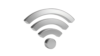 A silver WiFi symbol on a black background on transparent background