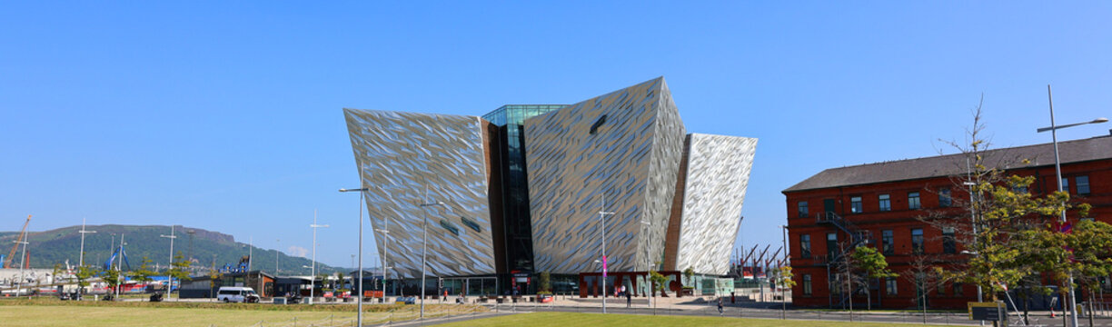BELFAST NORTHERN IRELAND UNITED KINGDOM 06 03 2023: Titanic Belfast museum a monument to Belfast's maritime heritage on the site of the former Harland and Wolff shipyard in the Titanic Quarter